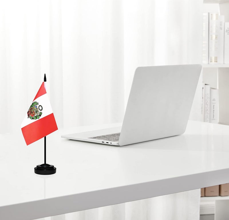 BCLin Peru Desk Flag Set, 2 Pack Peruvian Table Office Flags, Small Mini Desktop Flag With 12" Solid Black Pole, Black Base, Miniature Desktop Flag - Image 5